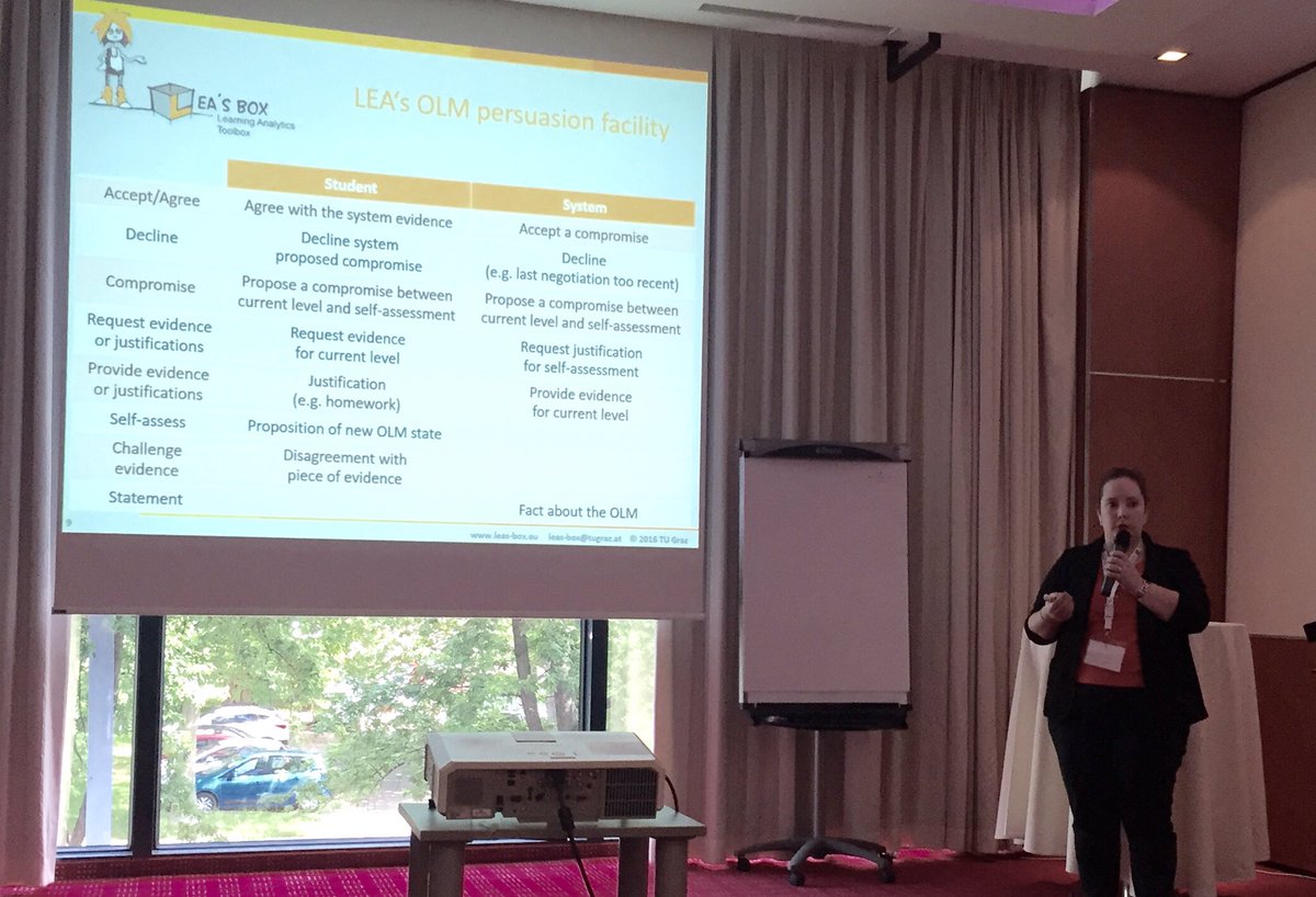 LeasLearning's tweet image. Blandine Ginon presenting a study on OLM persuasion with #leasbox at #its2016 #LearningAnalytics #visualisation