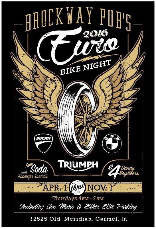 indydesmo's tweet photo. @thebrockwaypub Euro Bike Night tonight! #idesmo #ducati #bmw #ktm #triumph #mvagusta#aprilia #bsa#norton#motoguzzi https://t.co/ZLxS9BsC6Y