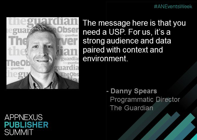 AppNexus's tweet photo. As a publisher, you need a unique selling point. #ANEventsWeek @TheGuardianUk1 https://t.co/7QBptcWIa7