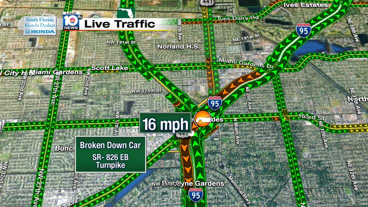 Broken down car on SR- 826 EB & Turnpike #TRAFFIC #MIAMI https://t.co/paJ5OJPrPd