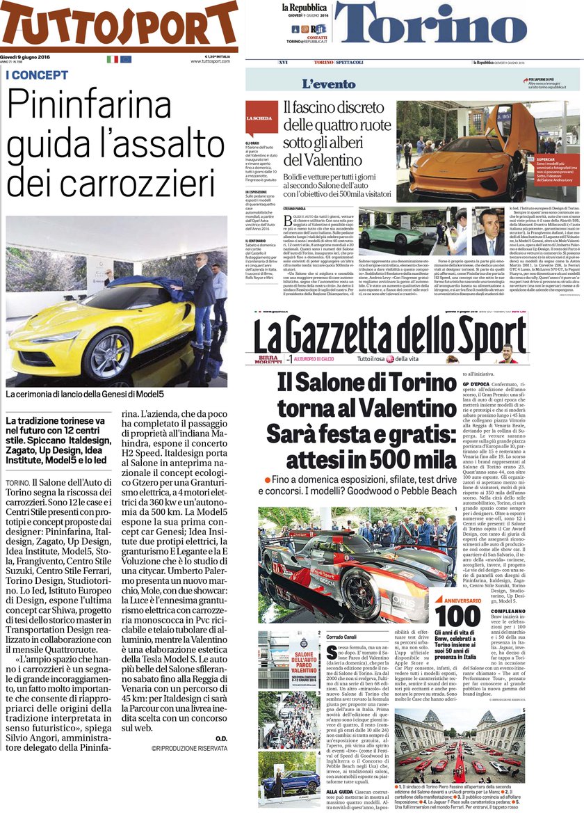 UPdesignUP's tweet photo. #LaRepubblica #TuttoSport #LaGazzettadelloSport #moleautomobiles sempre presente!
#parcovalentino #saloneautotorino https://t.co/Et2bg0mJGx