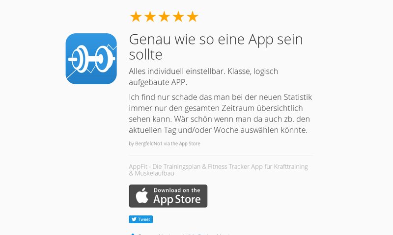 AppFitApp's tweet image. 5 Star Review: "Genau wie so eine App sein sollte: Alles individuell einstellbar. Klasse,…" launchkit.io/reviews/wz0q-v…