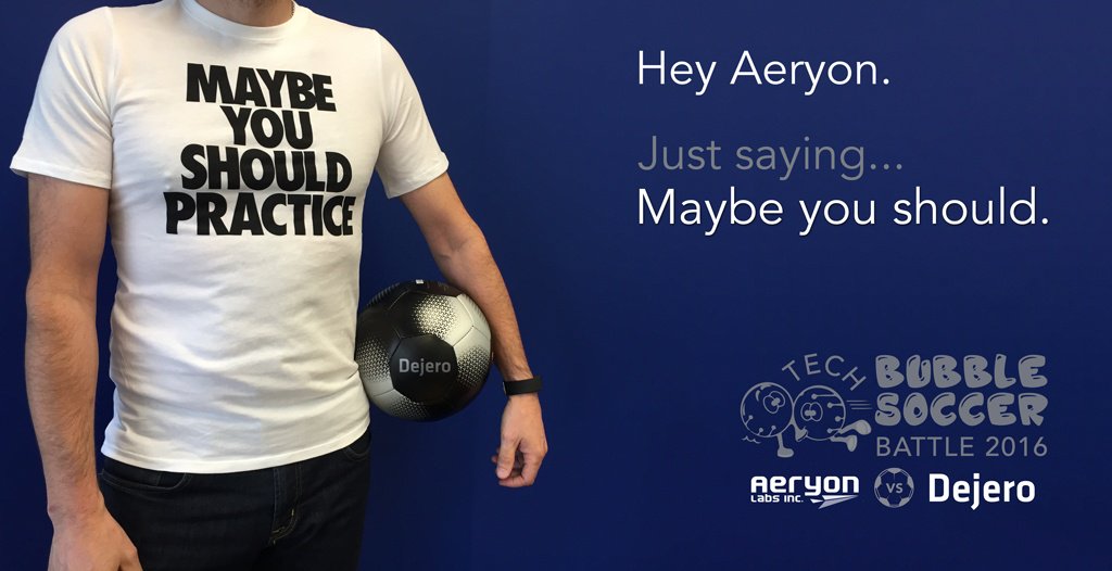 DejeroLabs's tweet photo. Hey @aeryonlabs - Ready for the epic bubble soccer battle?! Good thing @Communitech is sending a ref. May get messy. https://t.co/oM7PbuAfPm