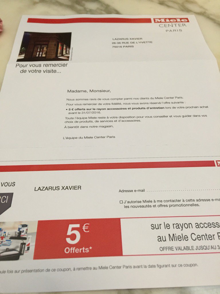 XavLaz's tweet image. Quand tu dépenses plusieurs k€ chez @Miele_Press, tu reçois un voucher de malade ! Waouh ! #CRM2.0