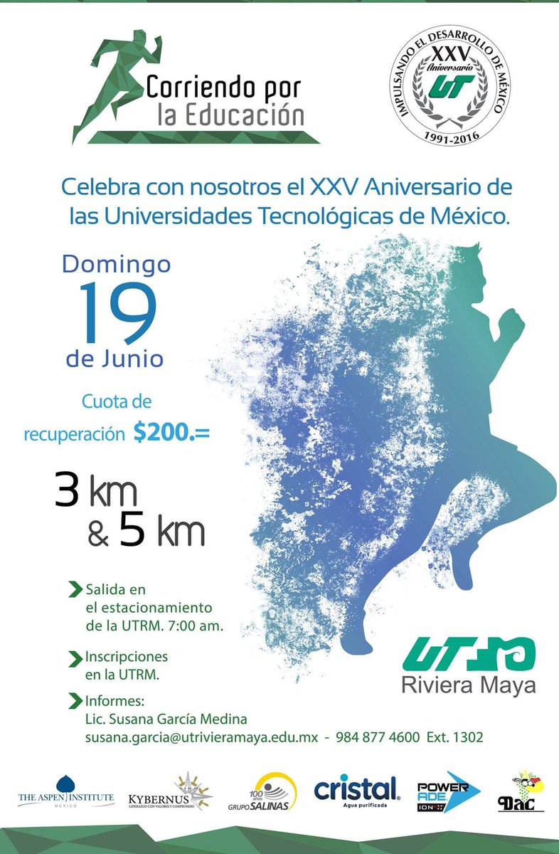 UT_RivieraMaya's tweet photo. Celebra con nosotros el XXV Aniversario de las Universidades Tecnológicas con la Carrera: Corriendo por la Educación https://t.co/iCjUSIV6MJ