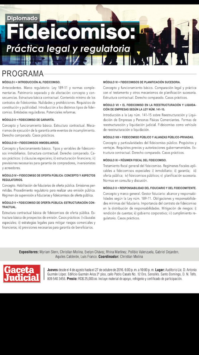 Invito a los colegas que deseen profundizar en temas fiduciarios a acompañarnos en este diplomado <a href="/GacetaJudicial/">Gaceta Judicial</a>