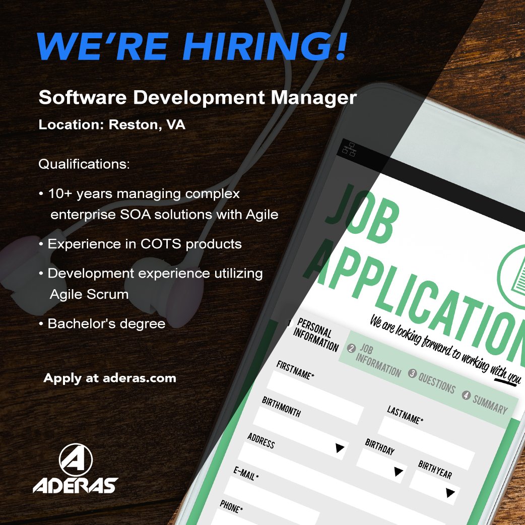 AderasInc's tweet photo. We're hiring! Aderas is looking for a Software Development Manager to join our team! Apply directly on our website! https://t.co/VDfhtBrgxf