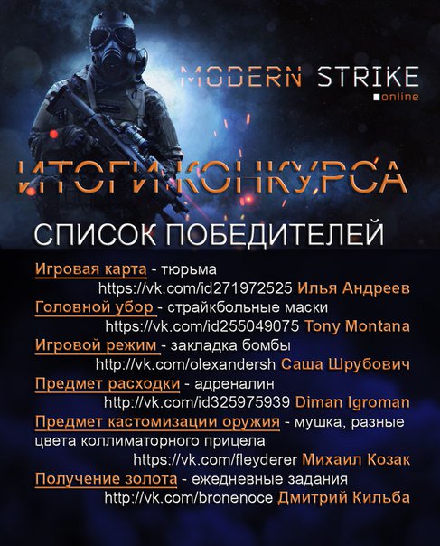 StrikeModern's tweet photo. Победители конкурса окончательно определены!
Все получат по 100 золотых на свой счет. https://t.co/YsD97ZmCth
