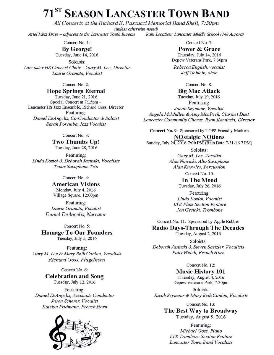 Check out the Lancaster Town Band concert schedule! 😃