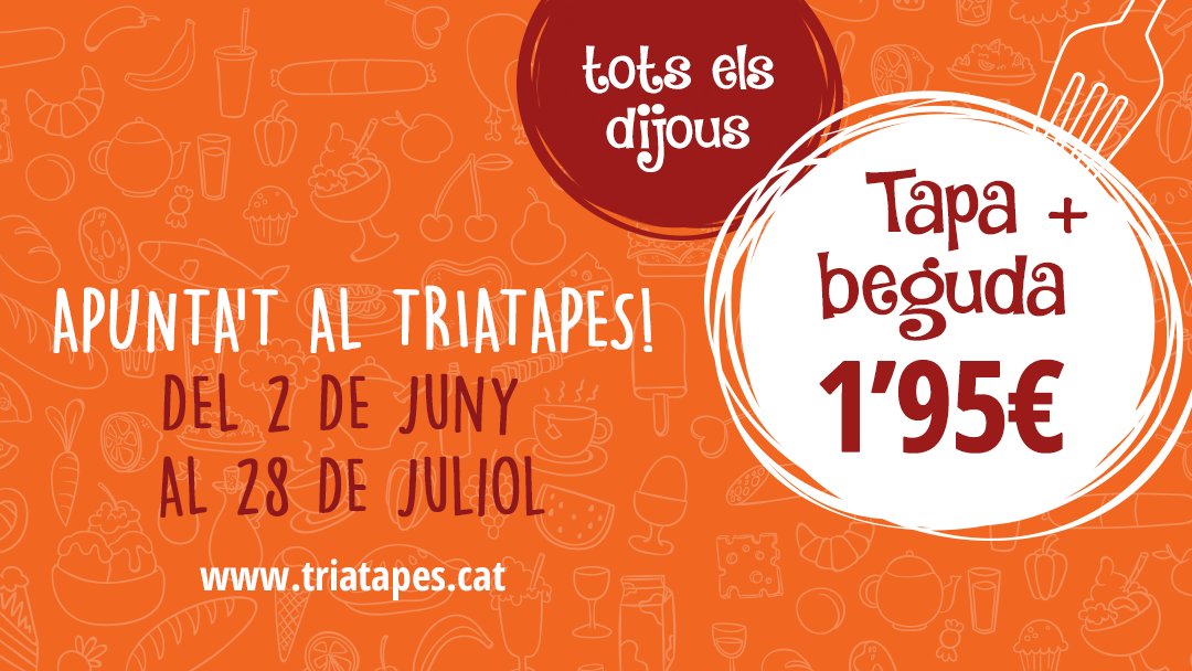 triatapes's tweet photo. Apunta't al TriaTapes! Tots els dijous del 2 de juny al 28 de juliol https://t.co/vvI7DyfEPZ https://t.co/ErVoEmAoIu