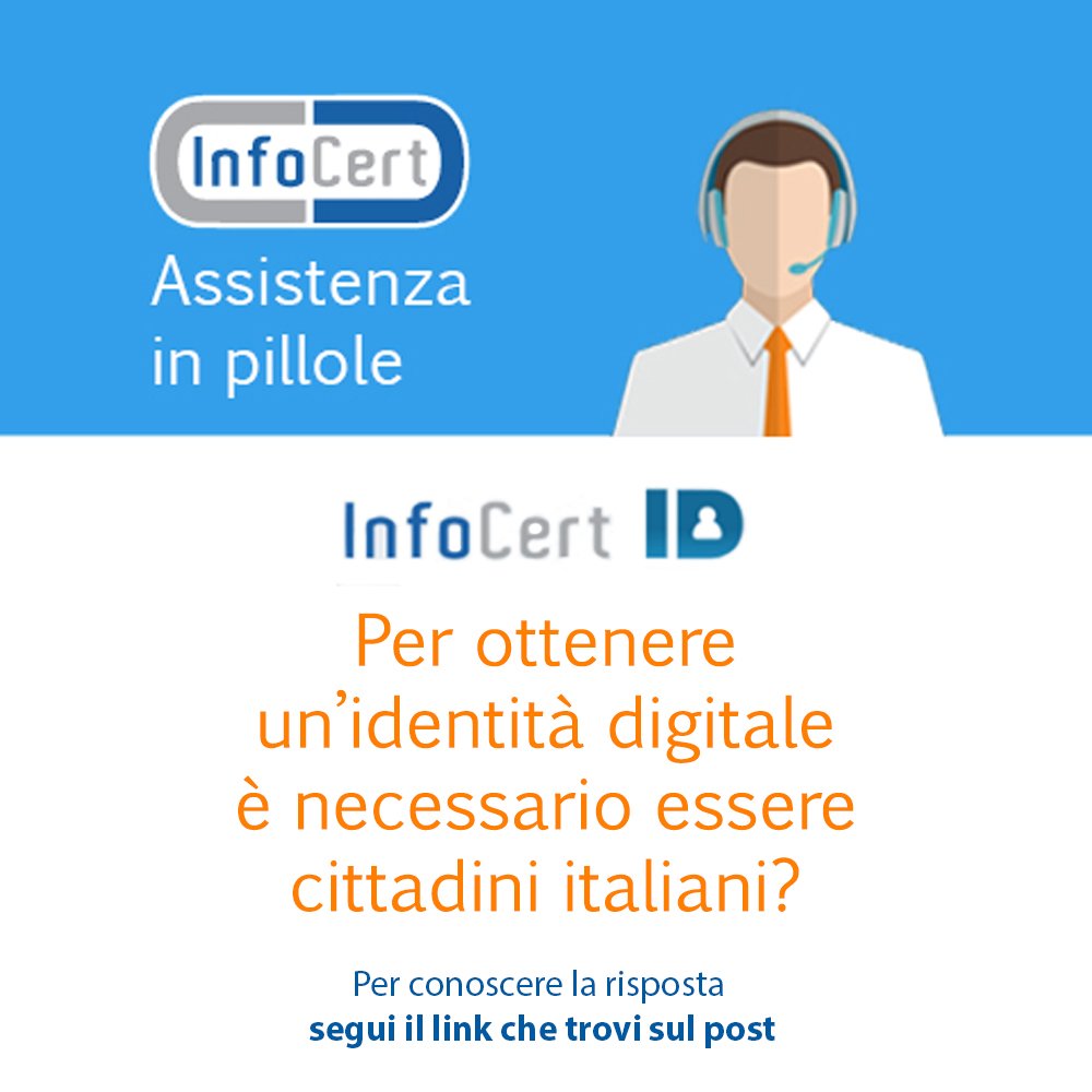 InfoCert_it's tweet photo. #InfoCertHelp
Per ottenere #identitadigitale #SPID è necessario essere cittadini italiani? https://t.co/dnUVALRgPf https://t.co/1c9dzSLolf