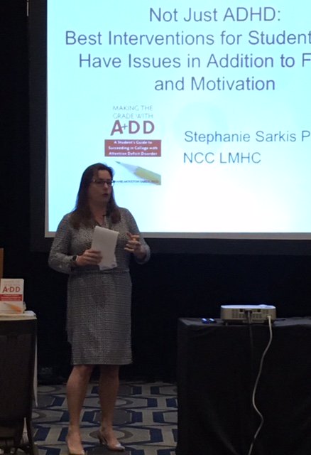 PostsecTrainIns's tweet photo. @StephanieSarkis presenting at #PTI16 on strategies for students with ADHD. #pti2016 @NeagSchool https://t.co/Cfkcuyu4rB