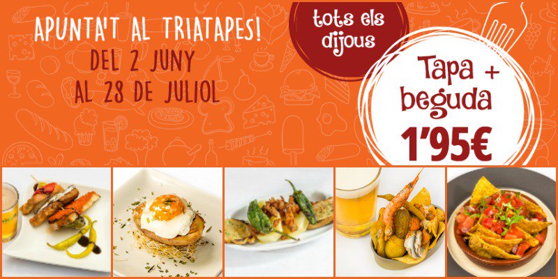 triatapes's tweet photo. RT @outletbarcelona: Atenció al @TriaTapes  #Poblenou, #Clot i #SantMartí! 
Tots els DIJOUS, tapa+beguda per 1,95€. https://t.co/XcKuuz11Mg