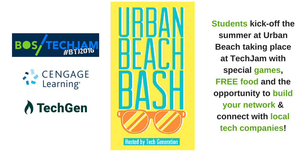 MassTLC's tweet photo. June 16th - Join @CengageLearning &amp; @TheTechGen 4 Urban Beach Bash @BostonTechJam &amp; enjoy games, food &amp; networking! https://t.co/6YLCrwIVPp