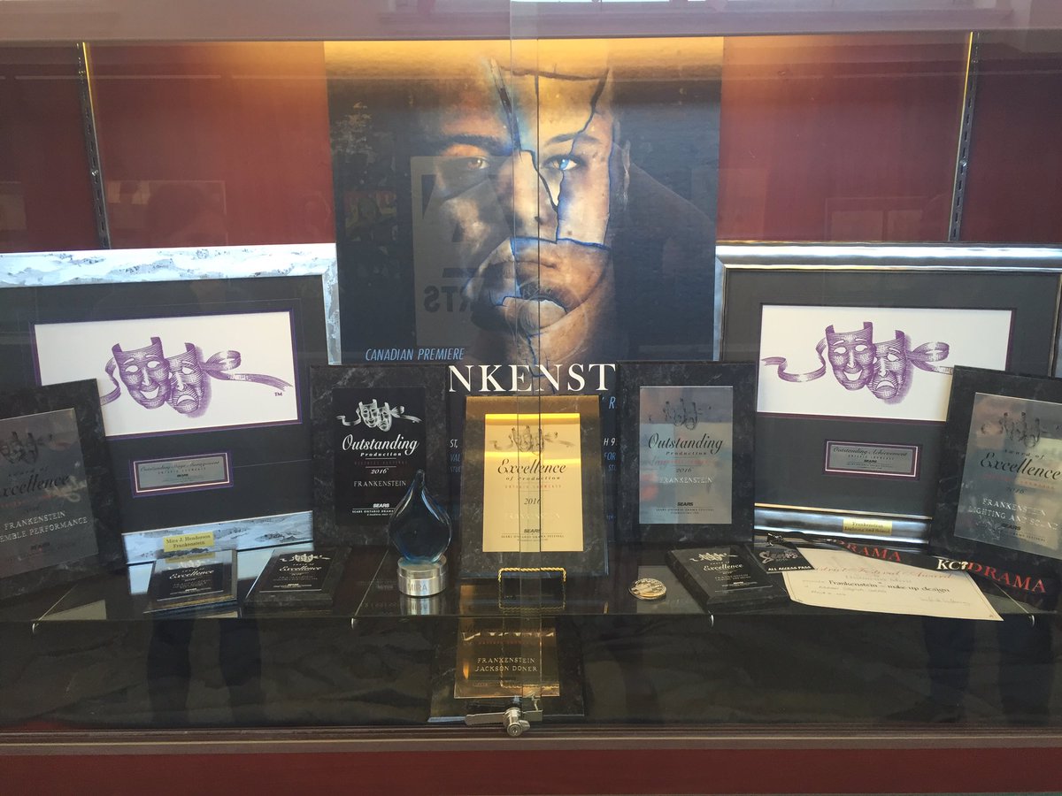 kcidrama's tweet photo. #KCIFrankenstein has taken over the @ONEKCI Hall of Fame! 13 Awards between the three @SearsDramaFest levels! https://t.co/2wIBDhmS1P
