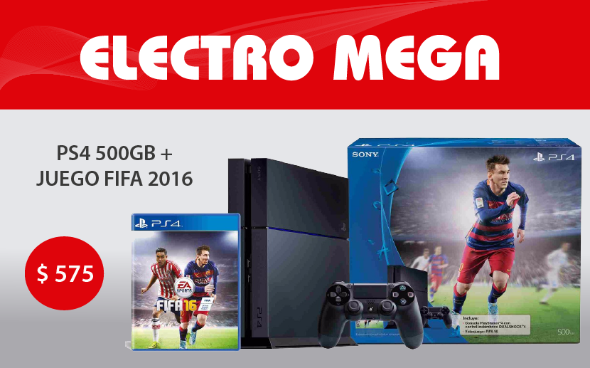 ElectroMegaEc's tweet photo. PS4 500GB + JUEGO FIFA 2016.
Precio $ 575 Dólares https://t.co/T7SWhHpL7c