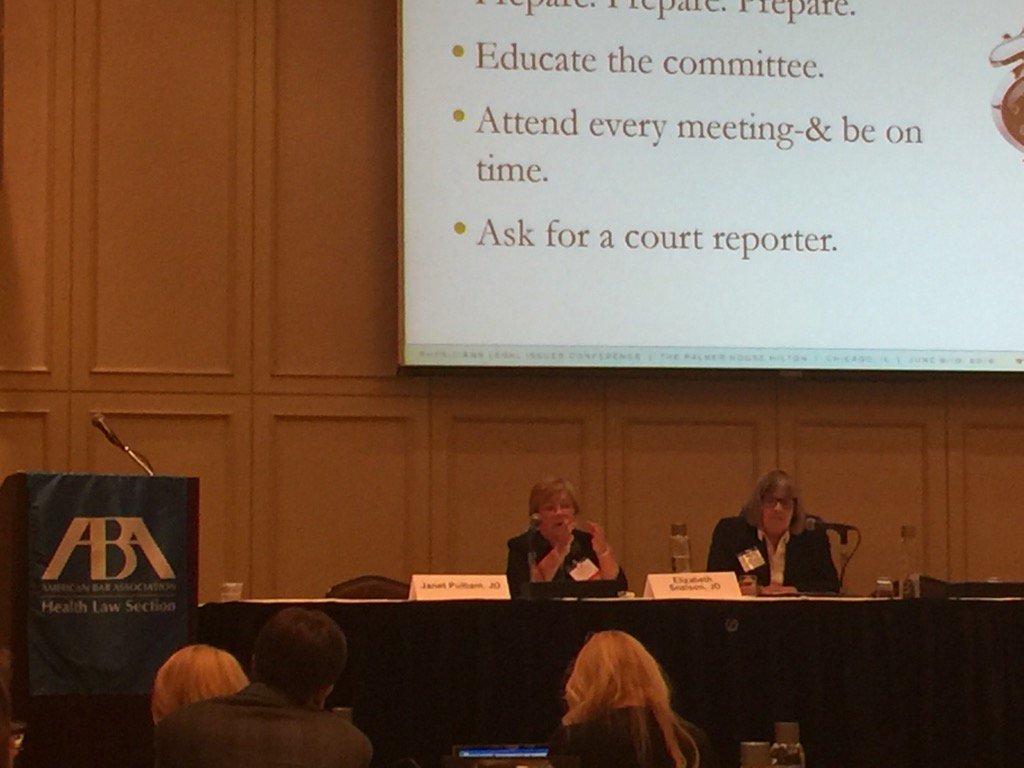 CountrymanClay's tweet photo. Janet Pulliam and Libby Snelson discuss Physicians and the peer review process #PLI16 @abahealthlaw @CMSDOCS https://t.co/gJiG0Z0qlk