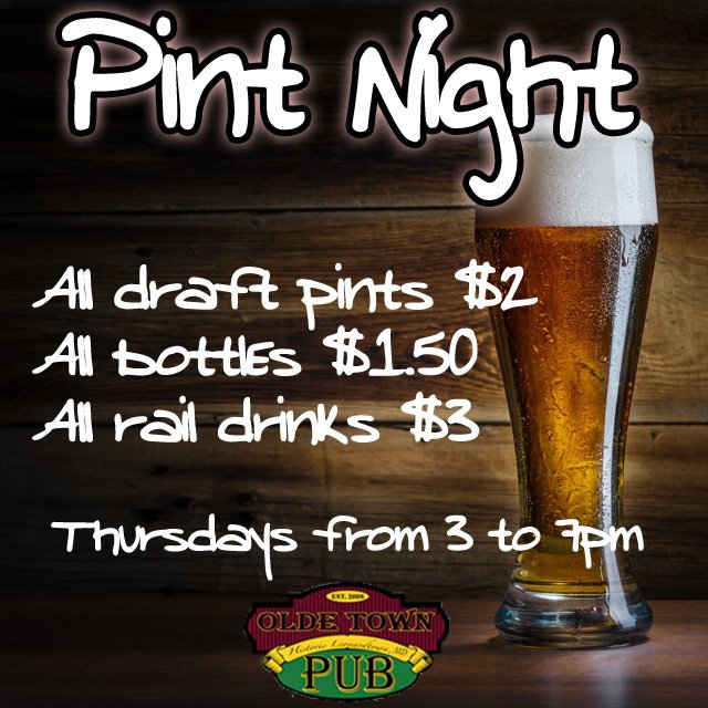 OldeTownPub's tweet photo. Stop by for Pint Night at The Pub from 3 to 7pm! https://t.co/3zyZPFgPLj