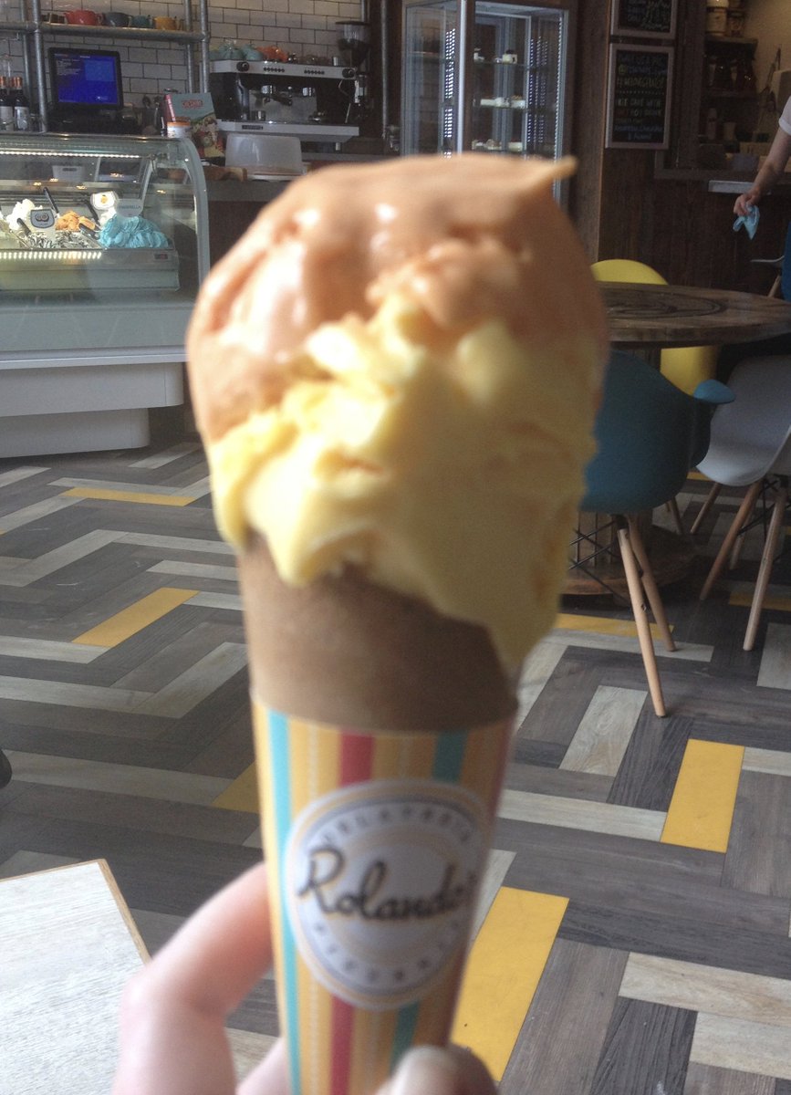 lizhedgecock's tweet photo. Apricot & mango sorbet at @Rolandos_Lymm. Bit out of focus but you get the idea. #bookdaytreat #notBitesize #yum https://t.co/jpmtrIfllx