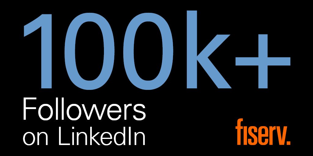 Fiserv's tweet photo. Join the conversation! Thank you to the 100K+ people who follow us on LinkedIn. https://t.co/lKb5p4K2yu #FinServ https://t.co/oGBeYIcI0i