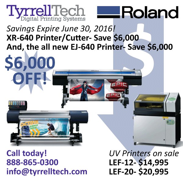 TyrrellTechInc's tweet image. Don&apos;s miss out on this great Roland offer! #roland #rolanddga @savings #Savings @RolandDGA #XR640 #EJ640 #printer