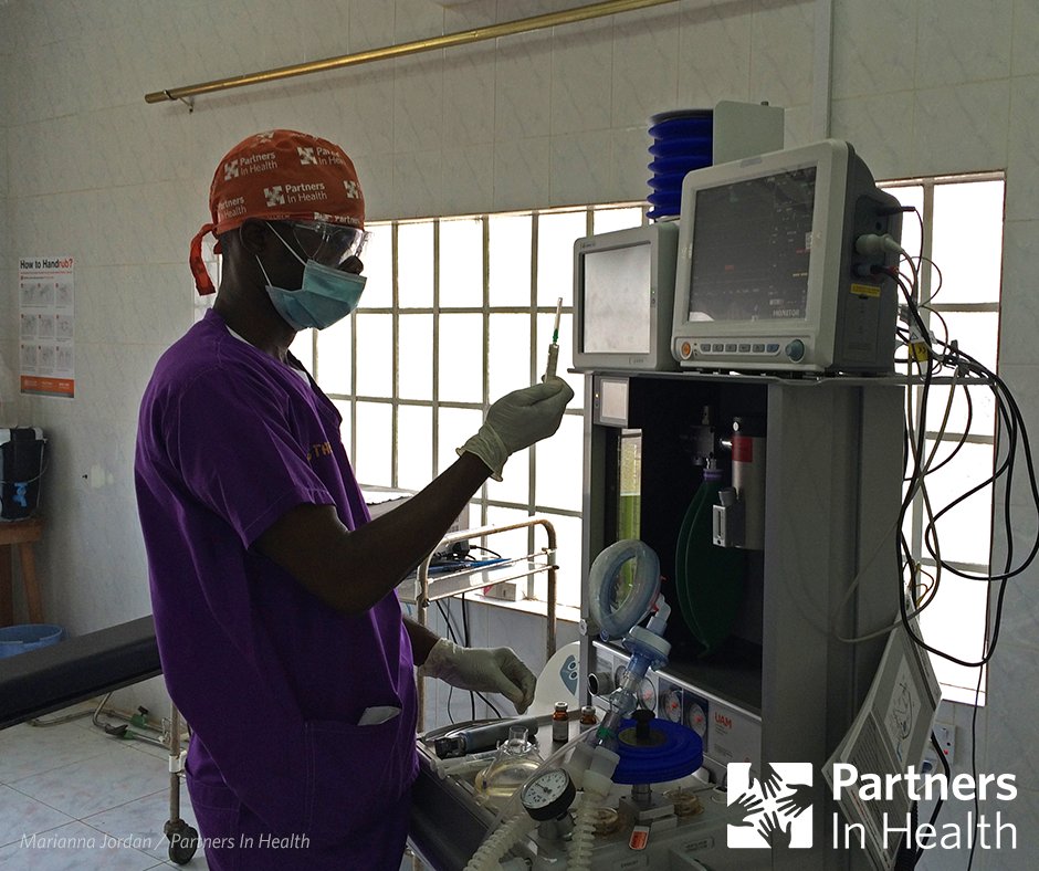 PIH's tweet image. PIH nurse anesthetist John Sandi with the first anesthesia machine at Koidu Government Hospital in Sierra Leone.