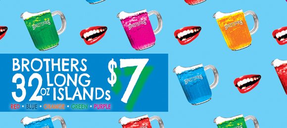 BrothersBarIC's tweet photo. 5 flavors of 32oz Long Island Tea Pitchers for $7, $4 Vegas Bombs &amp; $4 20oz Coors Cups. All June at Brothers. https://t.co/j2Fm5dV5ot