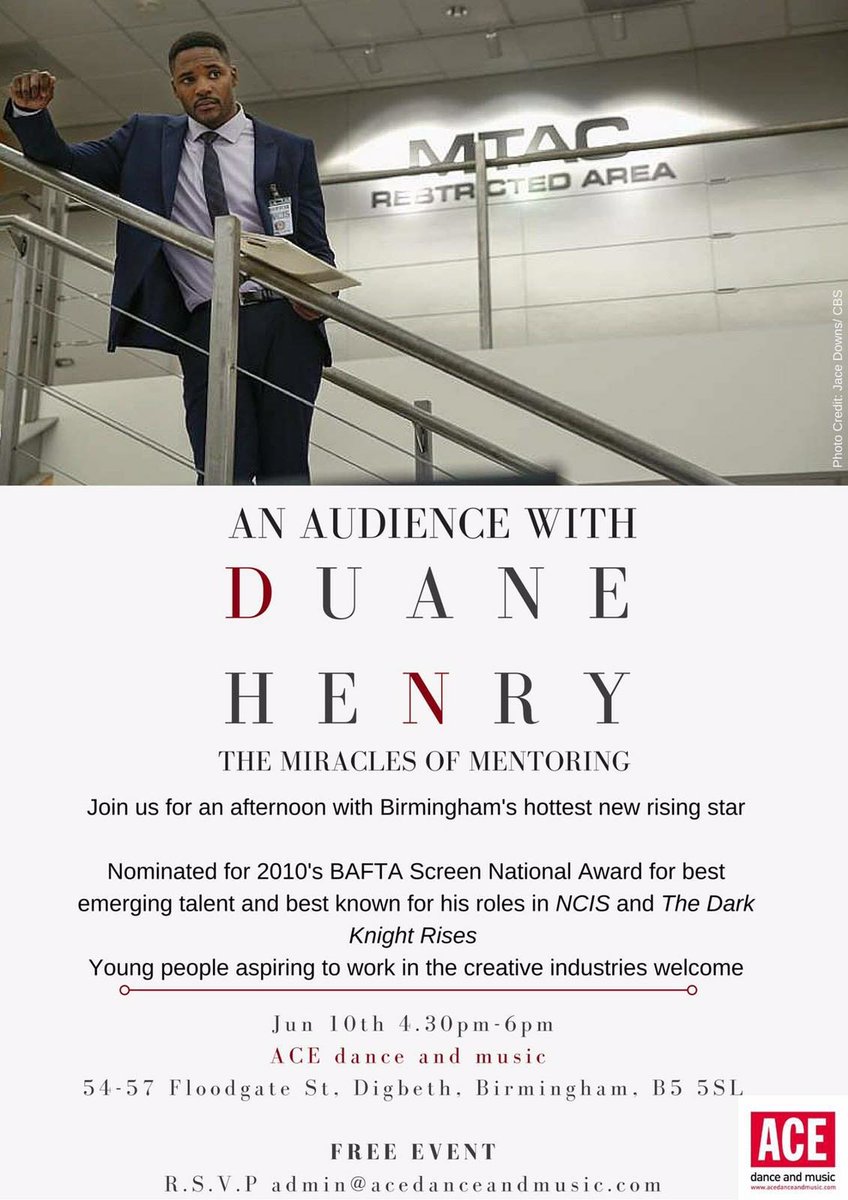 An Audience with Duane Henry tomorrow at ACE Space. This is a FREE event