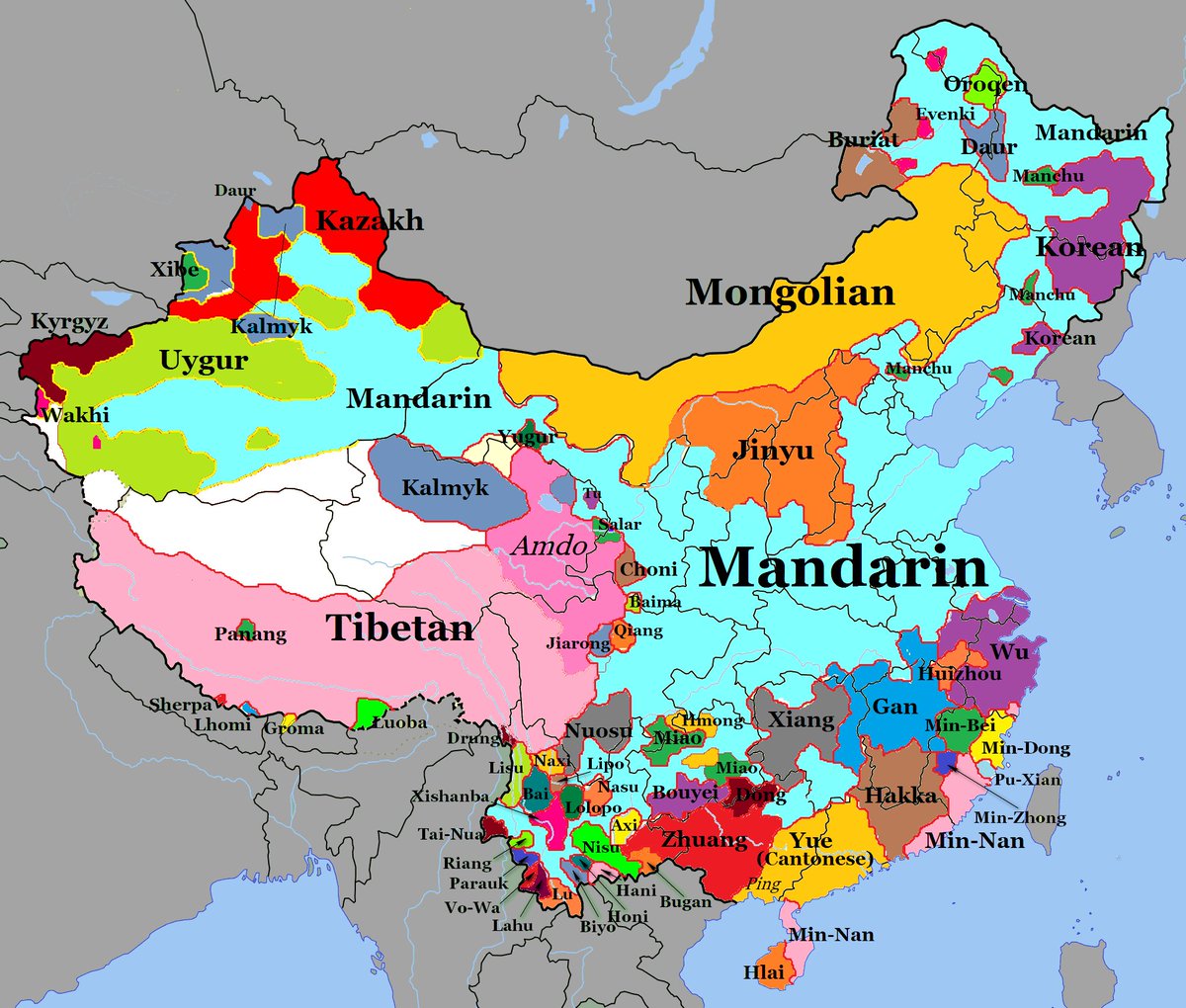 Map of languages spoken in China