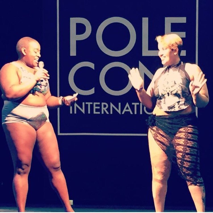 alluredancela's tweet photo. Lori was excited to share the stage with @rozthediva at @PoleConvention! #PoleCon2016 #DangerousCurves #PoleDance https://t.co/r5UzUmhYQo