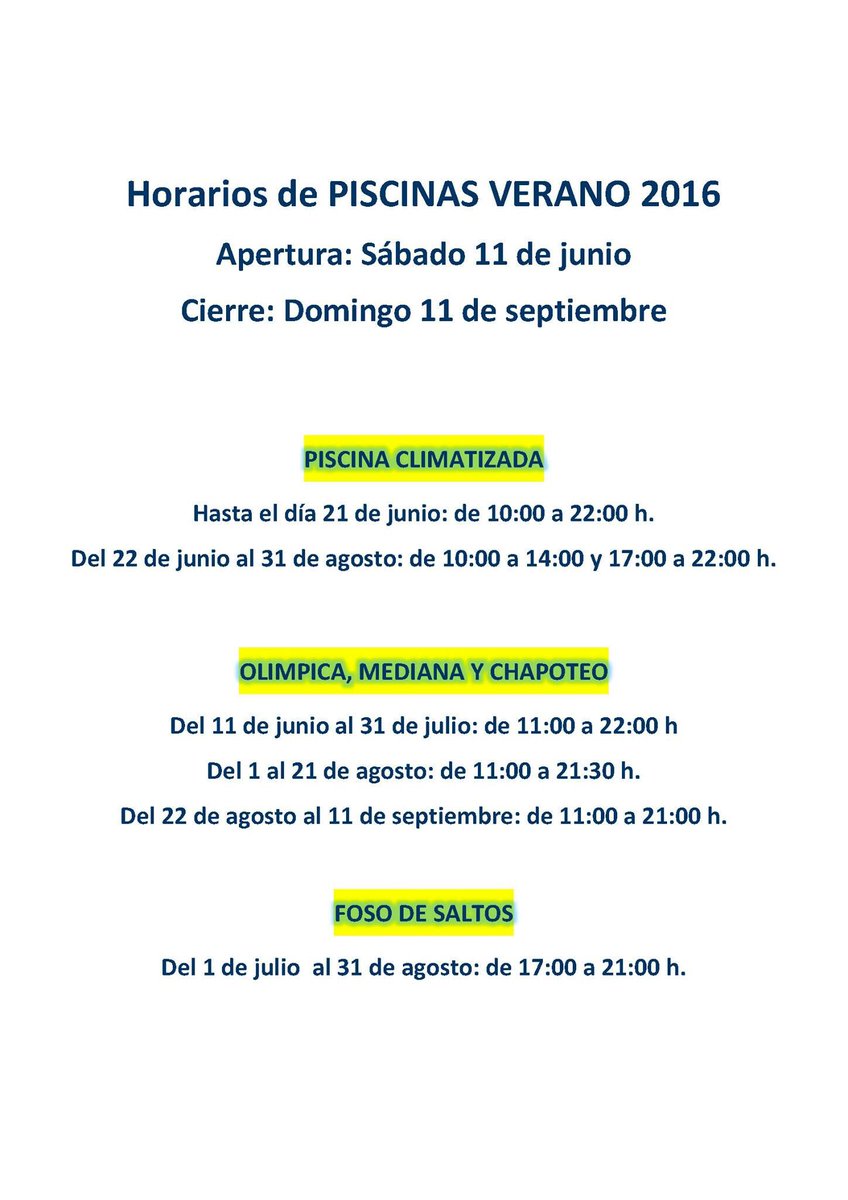 Horarios de Piscinas Verano 2016 #leonesp