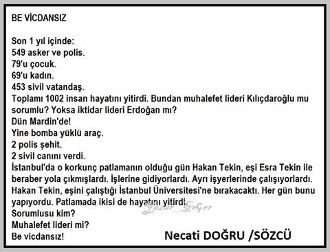 14 yıllık iktidarın eseri aşağıda!
İyi bak % 49,5 
Memnun musun?
YENİ TÜRKİYE'den!
Ama boşver senin duble yolun var!