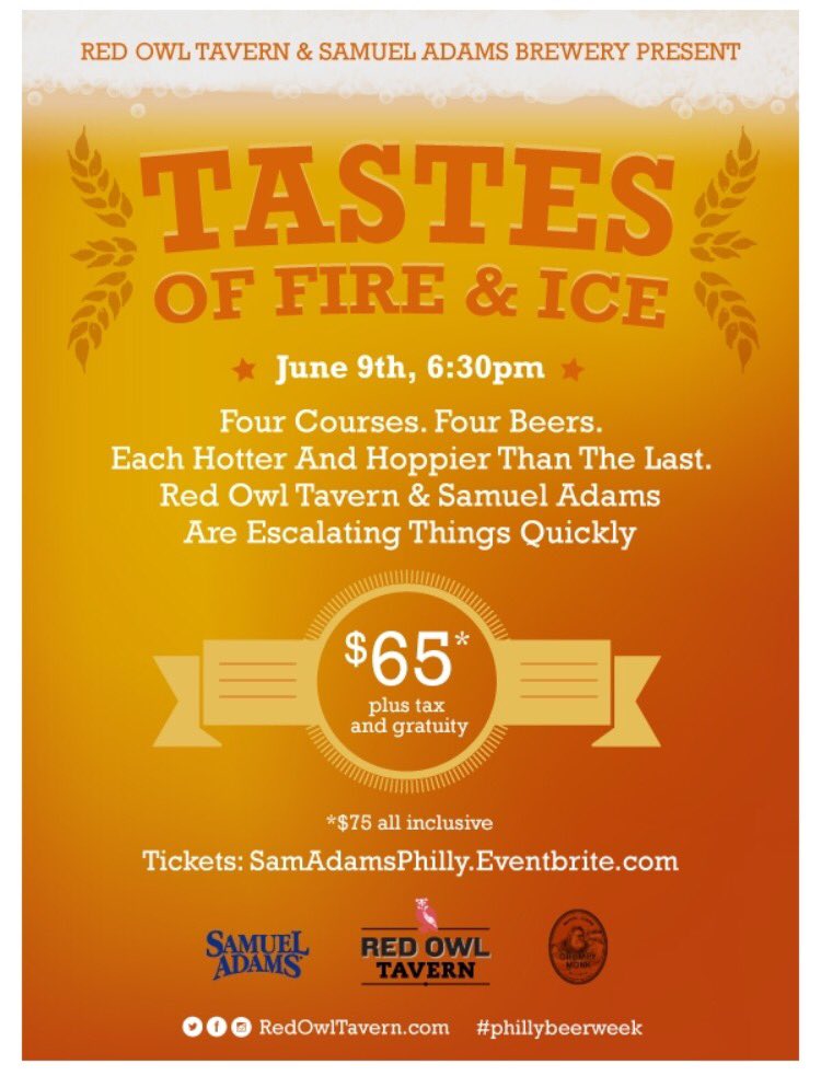 Excited for this beer dinner w/ <a href="/SamuelAdamsBeer/">Samuel Adams Beer</a> &amp; <a href="/RedOwlTavern/">Red Owl Tavern</a> tonight! I think you can still get tix at the door