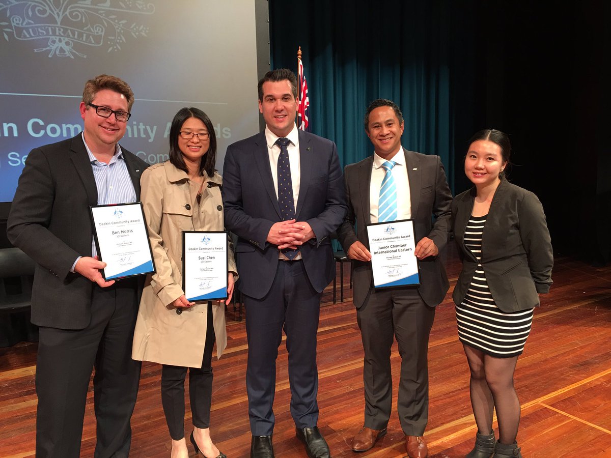 jcieastern's tweet photo. A bit of fun last night at 2016 Deakin #Community #Awards. Thank you for sharing the moment. @jcinews #jcierocks https://t.co/8WJstkThSj