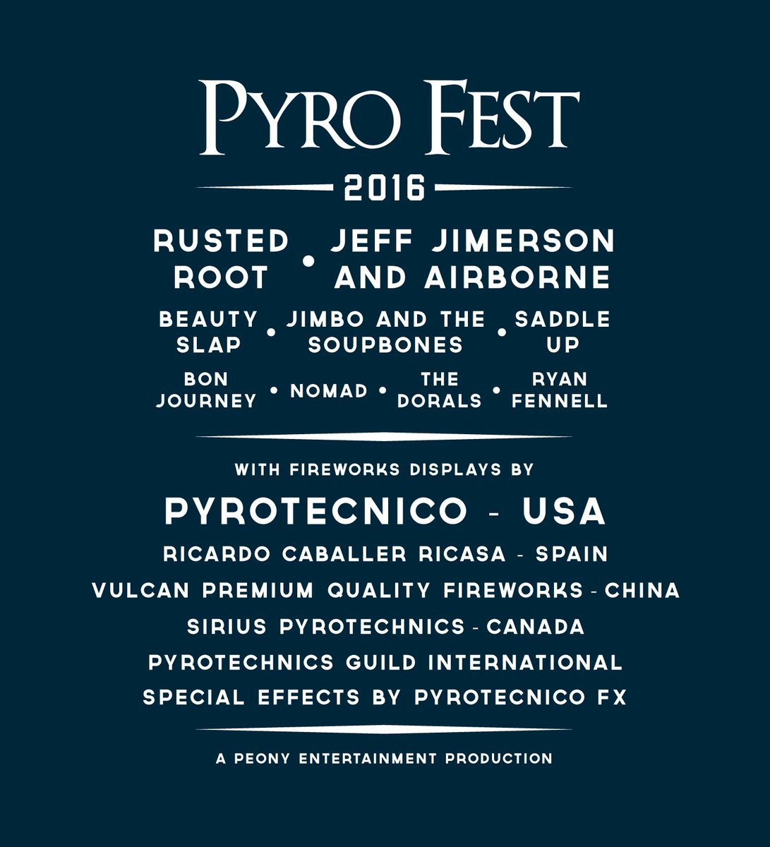 PyroFest's tweet image. Wish you had a #PyroFest tee? Now you can order your 2016 t-shirt w/full event lineup! clockwise.io/pyrofest/