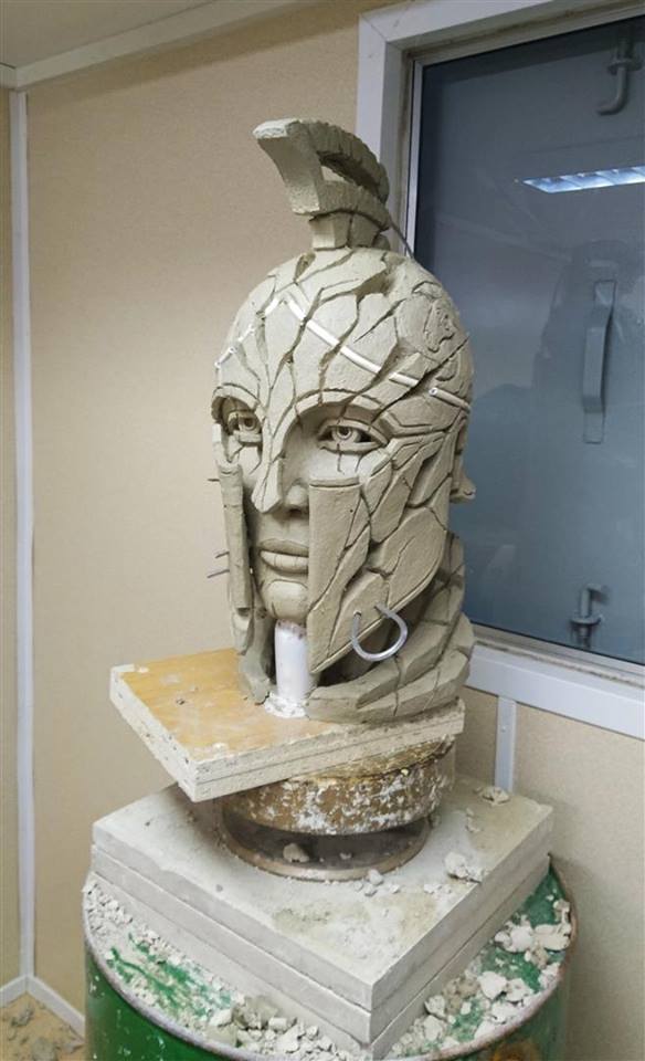 edgesculpture's tweet photo. Just finished sculpting in Clay an #edgesculpture Ancient Greek Perseus Bust wearing a #spartan / Hoplite helmet https://t.co/Nt09Gr4OAf