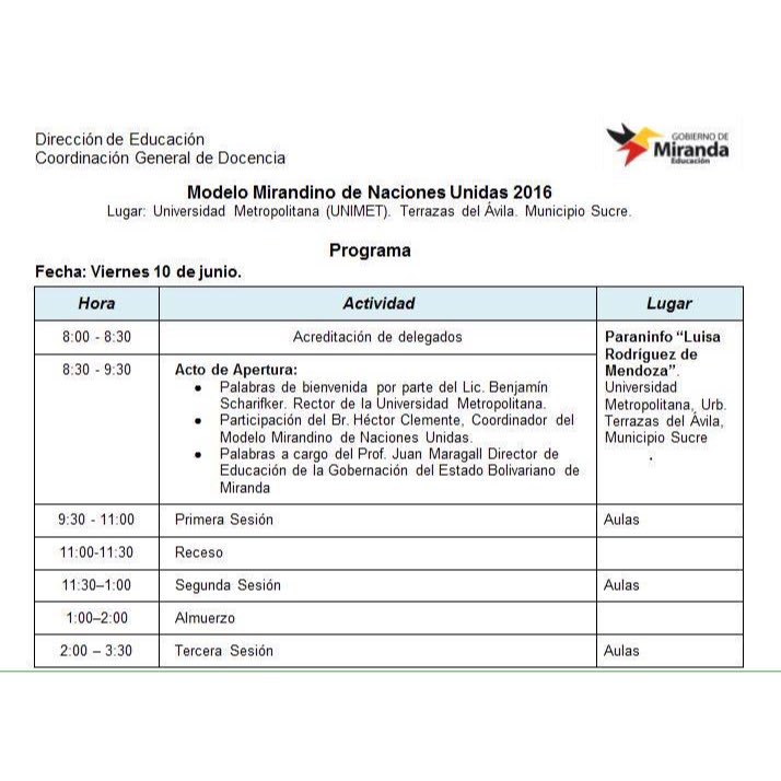 MIMUN_VE's tweet photo. ¡Horario de MIMUN del Viernes 10! https://t.co/kRtMBCXJos