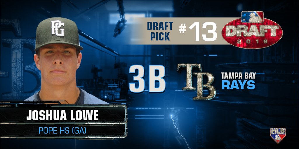 MLBNetwork's tweet image. With the 13th pick of the 2016 #MLBDraft, @RaysBaseball select Joshua Lowe, 3B, Pope HS, Marietta, GA