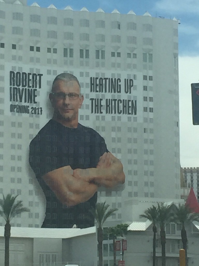 UNLVgirl's tweet photo. When you're cool enough to get your picture on the side of #vegas casino @TropLV @RobertIrvine #HeatingUpTheKitchen https://t.co/zC504IUJJi