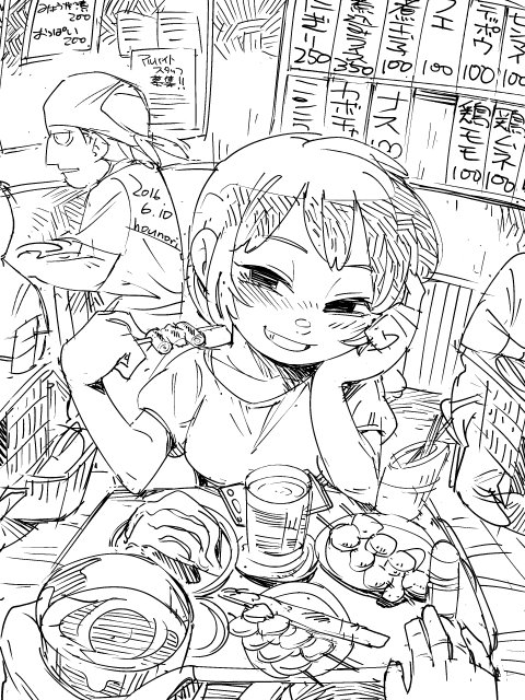お絵描き:居酒屋デート 