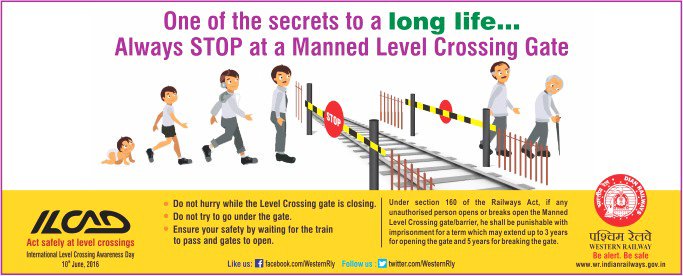 Be careful while crossing Railway Crossing Gates.Pls don't risk your life for saving a few minutes. <a href="/RailMinIndia/">Ministry of Railways</a>