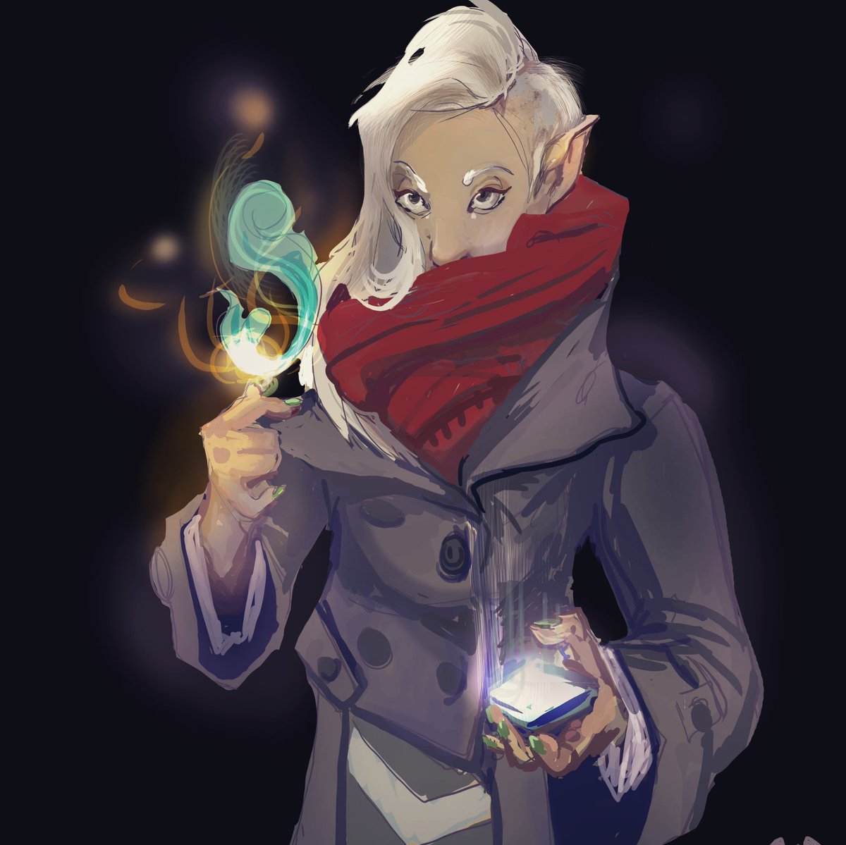 MageAmrys's tweet photo. Elf in red scarf. #modernfantasy #personalconcept https://t.co/2xcMuQiAI3