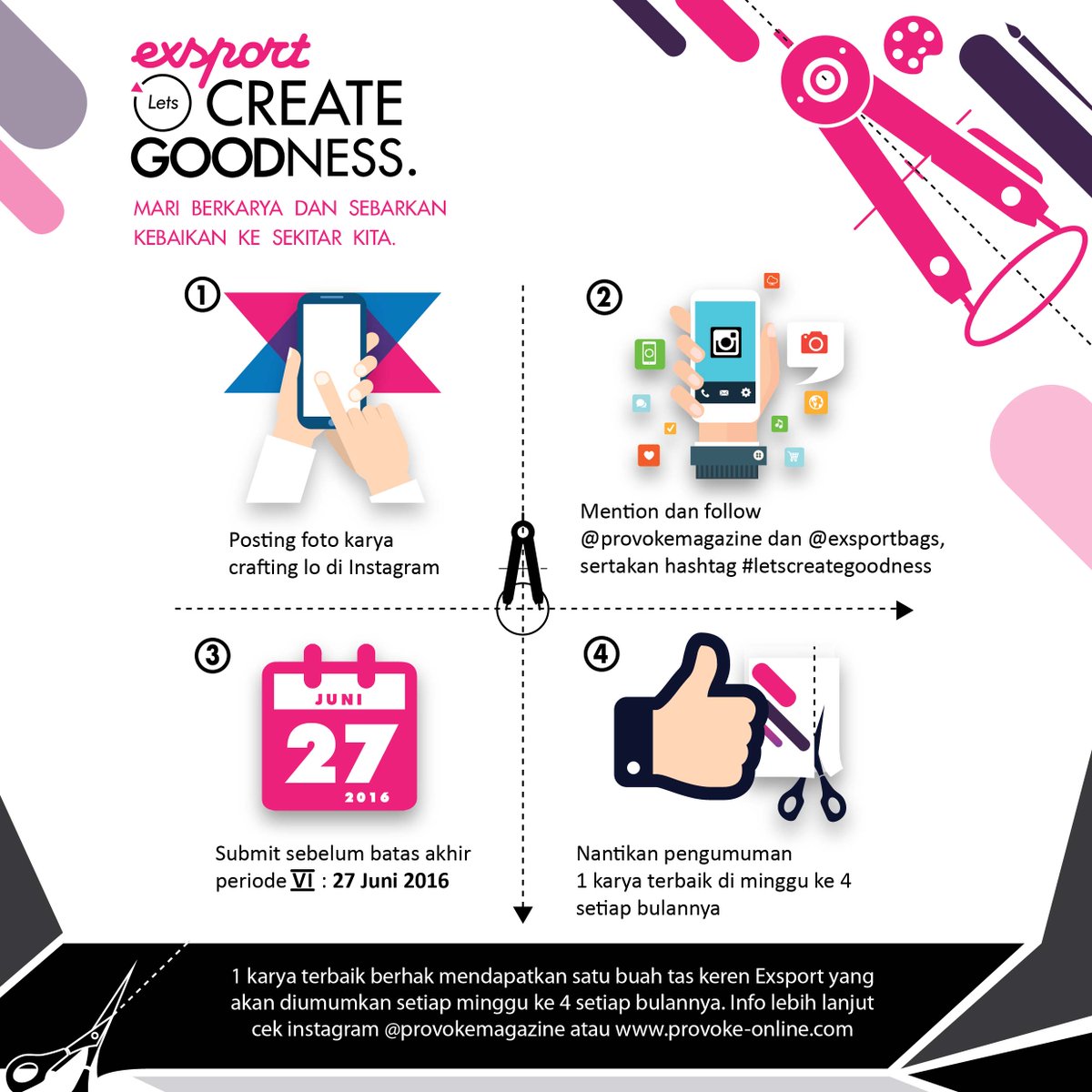 ProvokeMagazine's tweet photo. Kalian suka crafting dan pengen dapet hadiah keren dari @exsportbags ?! Ayo ikutan #LetsCreateGoodness quiz https://t.co/mLZA1AnaMW