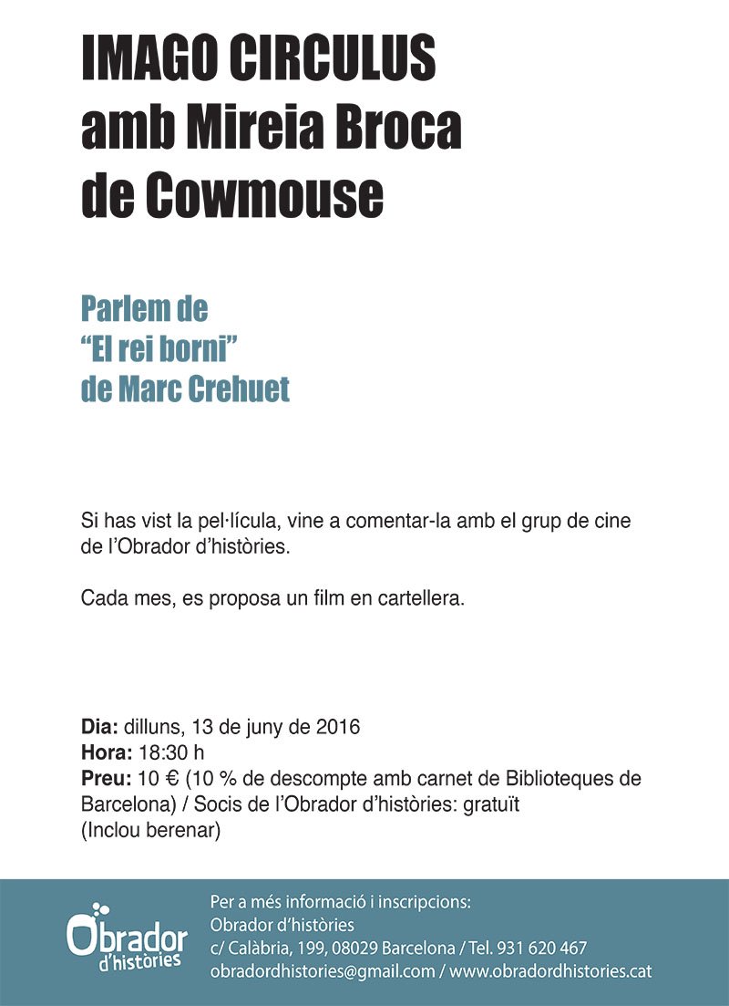 obrador_obrador's tweet photo. Dilluns, analitzarem @elreibornifilm de @MarcCrehuet a l'Imago circulus. Si l'has vista, vine a comentar-la. https://t.co/WND4IiXaiO