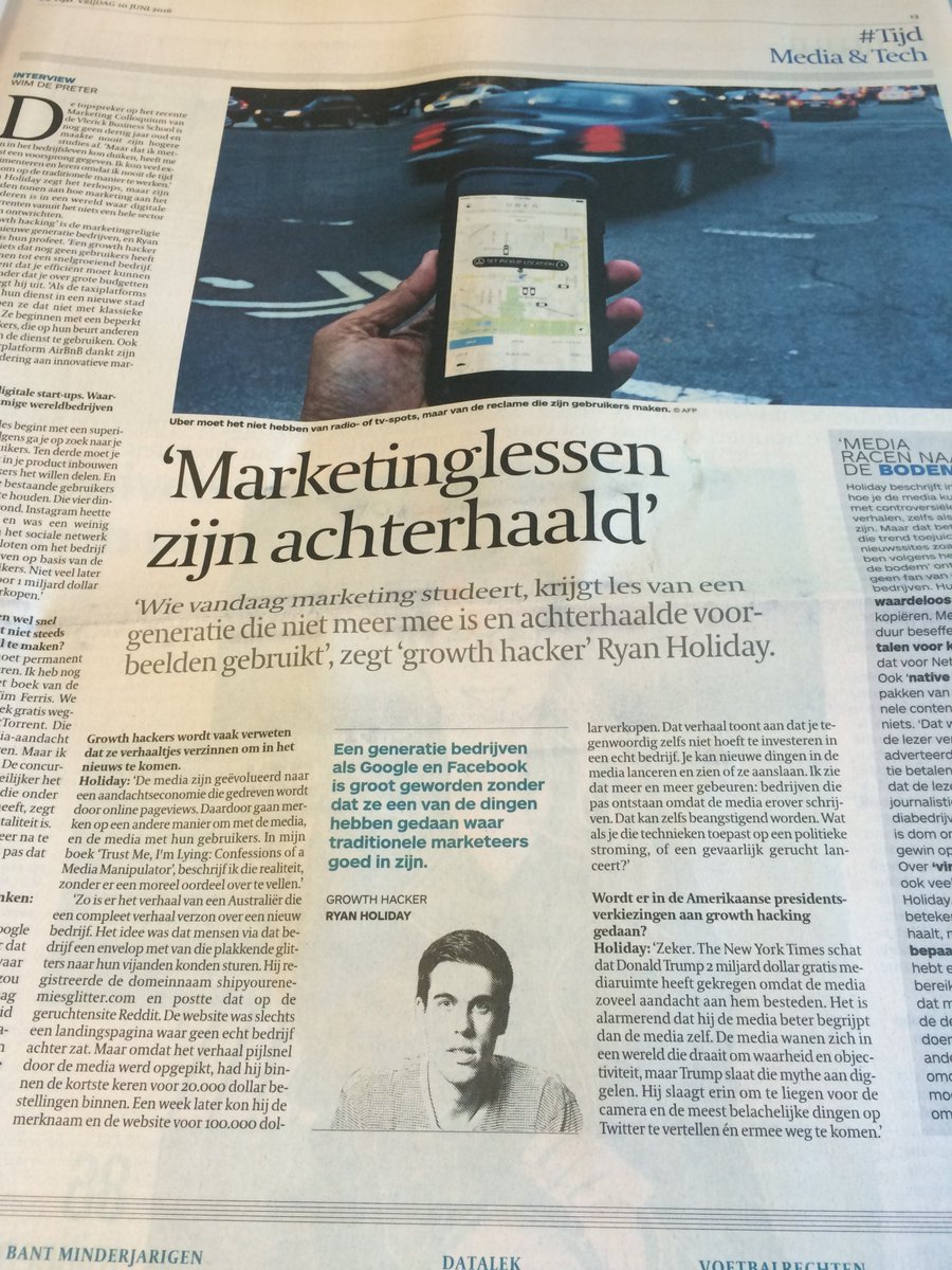 Check out this interview with <a href="/RyanHoliday/">Ryan Holiday</a> by @wdp1970 in <a href="/tijd/">De Tijd</a>. Essential reading material! bit.ly/1VPXXg3