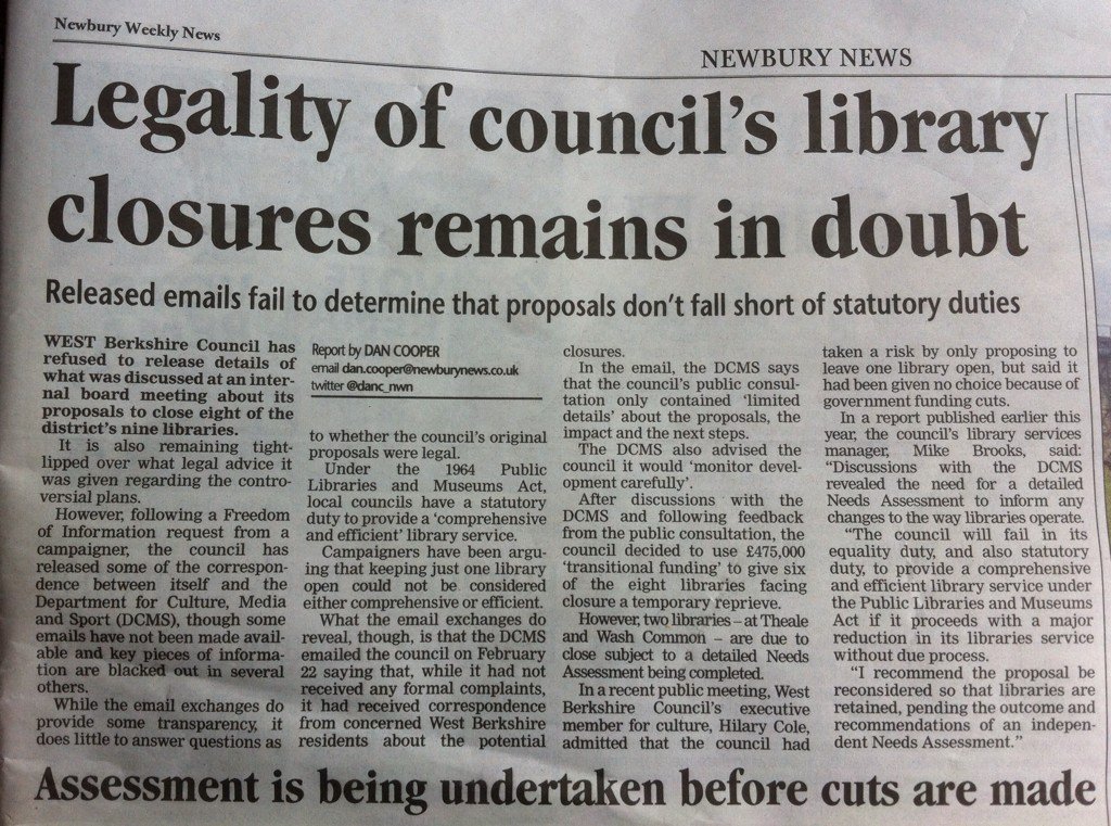 SavePangLibrary's tweet image. &apos;Legality of council&apos;s library closures remains in doubt&apos; via @danc_nwn #westberks #libraries #dcms @wylie_alan