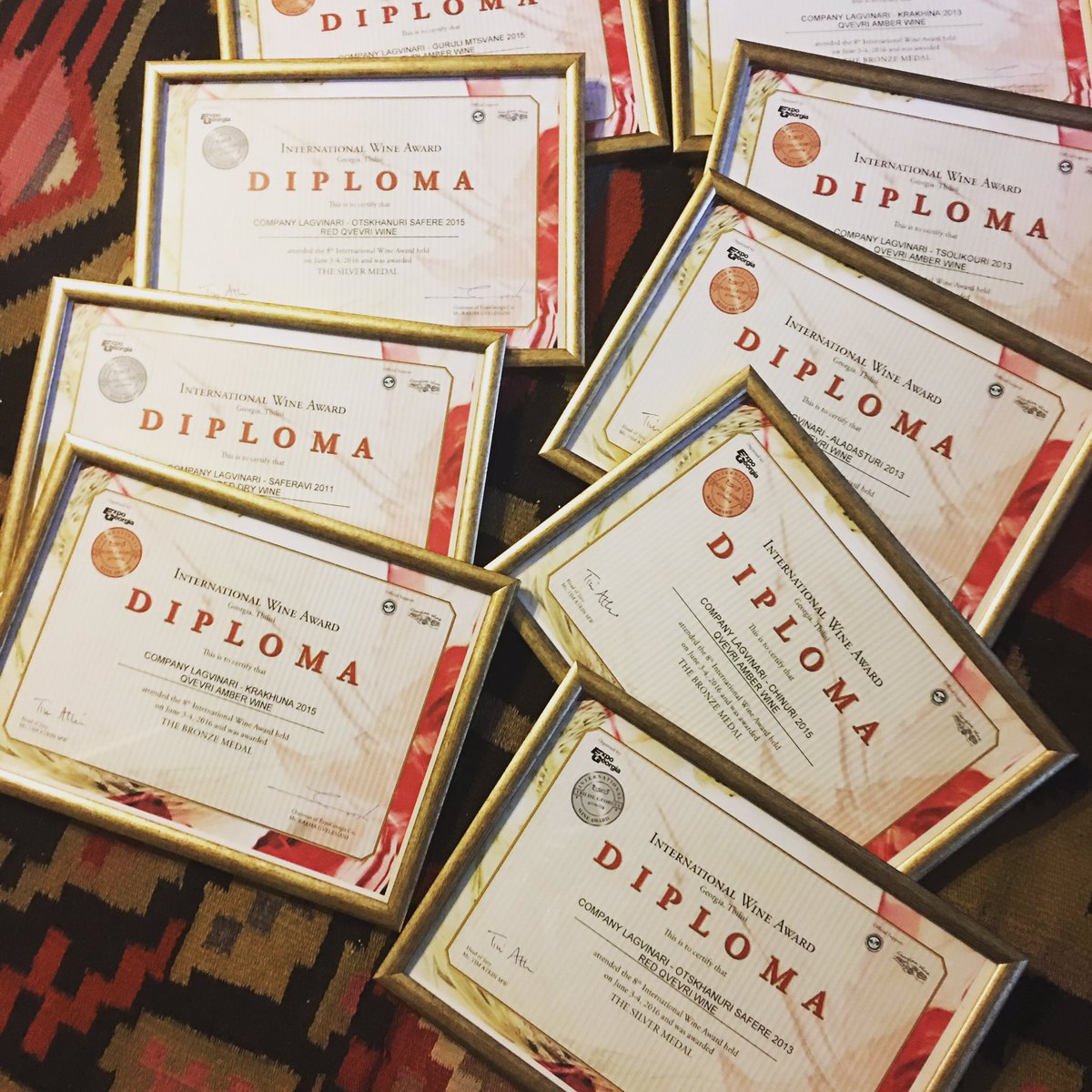 lagvinari's tweet photo. We got nine medals in total! #georgianwine#qvevriwine#finewine https://t.co/w3HVeq3AlO
