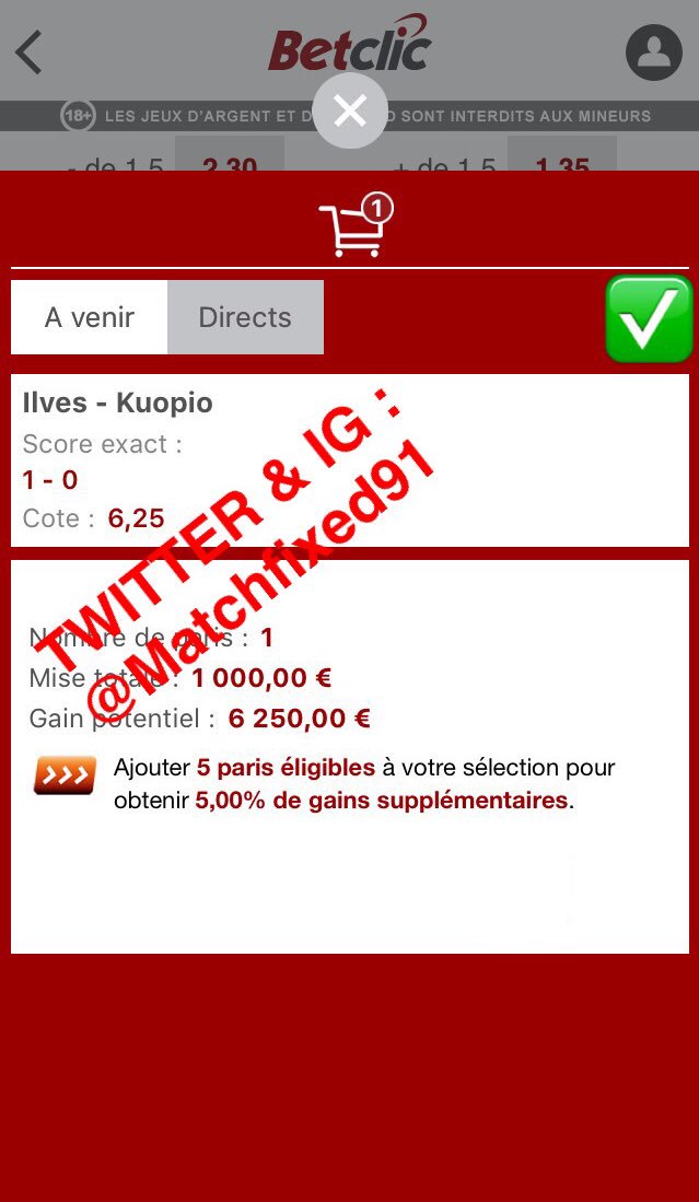 MatchFixed91's tweet image. 💸FIXED...GAGNÉ💸
!VENEZ EN PV CEUX QUI SONT INTERESSER POUR DES FIXED A SEULEMENT 25€!
TWITTER X IG : @MatchFixed91