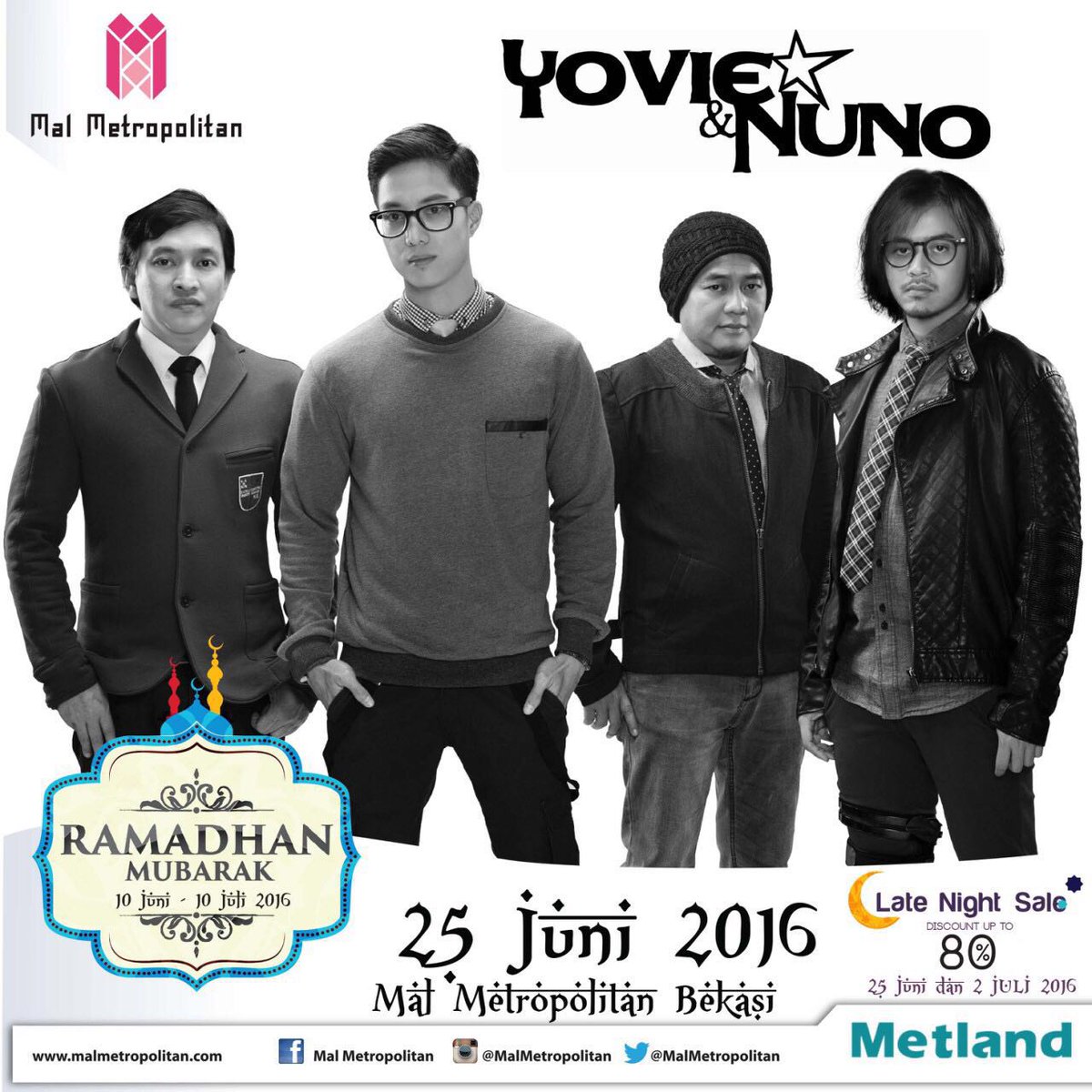 yovieandnuno's tweet photo. TYN, yuk Sabtu 25 Juni 2016 jam 7 malem ke @MalMetropolitan, kita nyanyi bareng sambil Late Night Sale #FreeEvent https://t.co/CIQ7GZ2P34