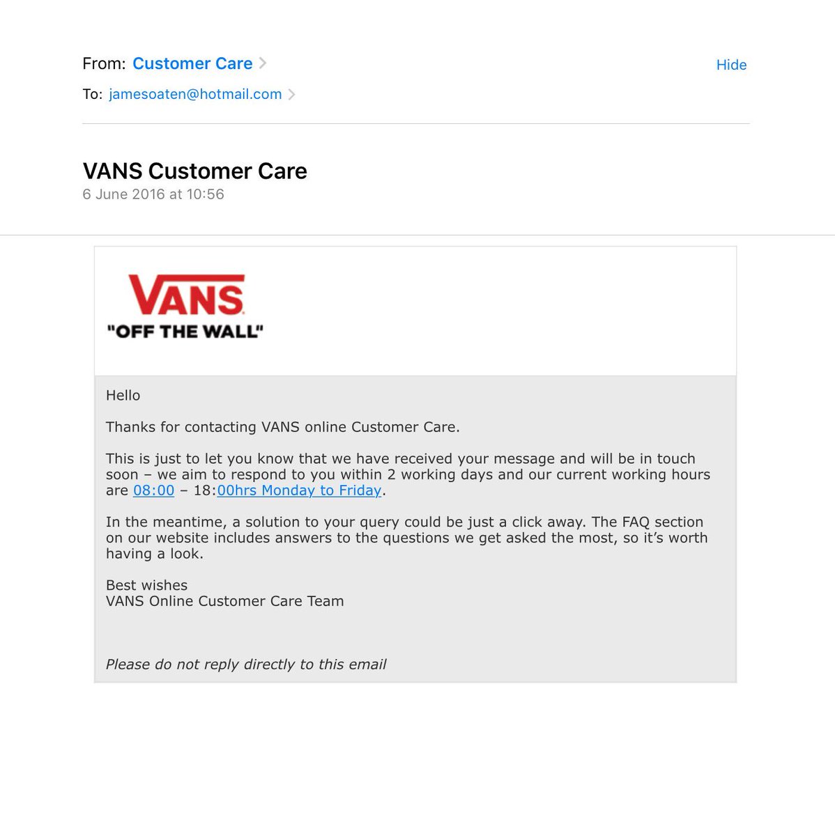 vans contact email uk